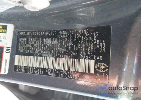 2015 Toyota Corolla S Plus z USA, uszkodzony, nr VIN 2T1BURHEXFC448634